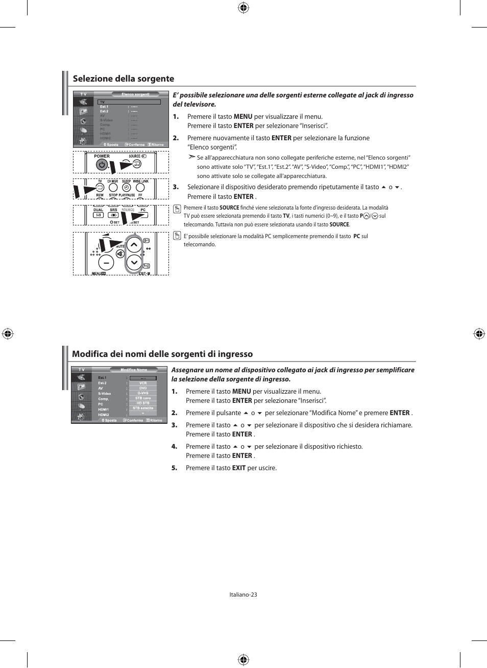 Selezione della sorgente, Modifica dei nomi delle sorgenti di ingresso | Samsung LE46F71B User Manual | Page 289 / 312