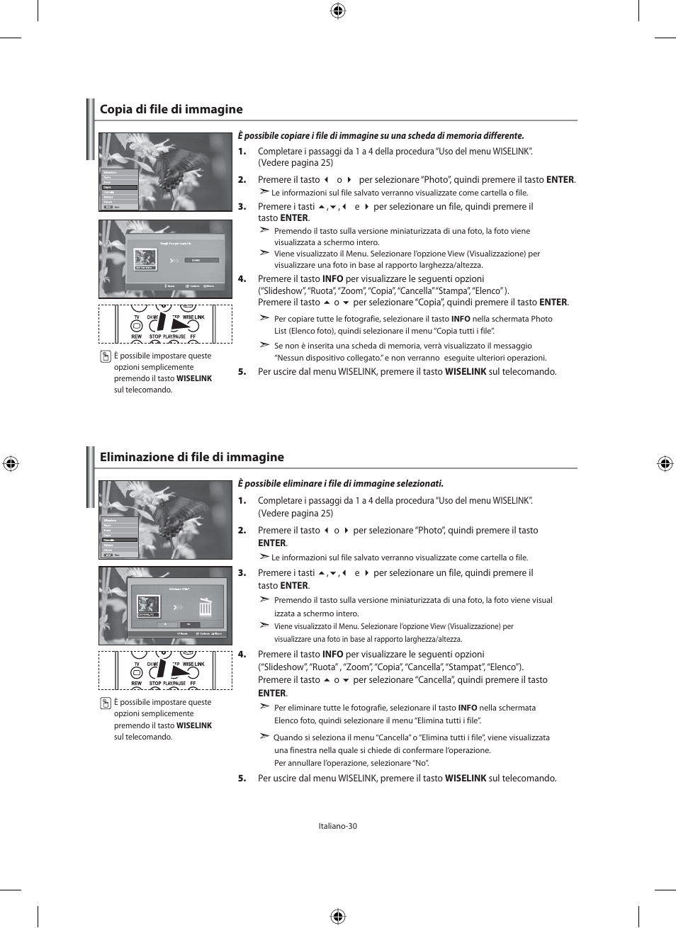 Copia di file di immagine, Eliminazione di file di immagine | Samsung LE46F71B User Manual | Page 296 / 312
