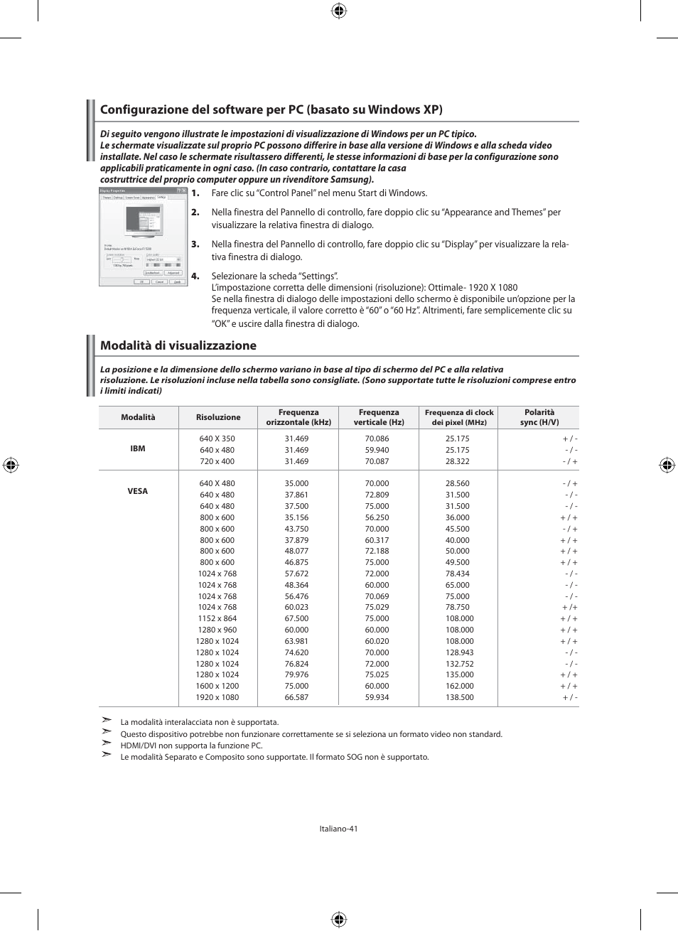 Modalità di visualizzazione | Samsung LE46F71B User Manual | Page 307 / 312