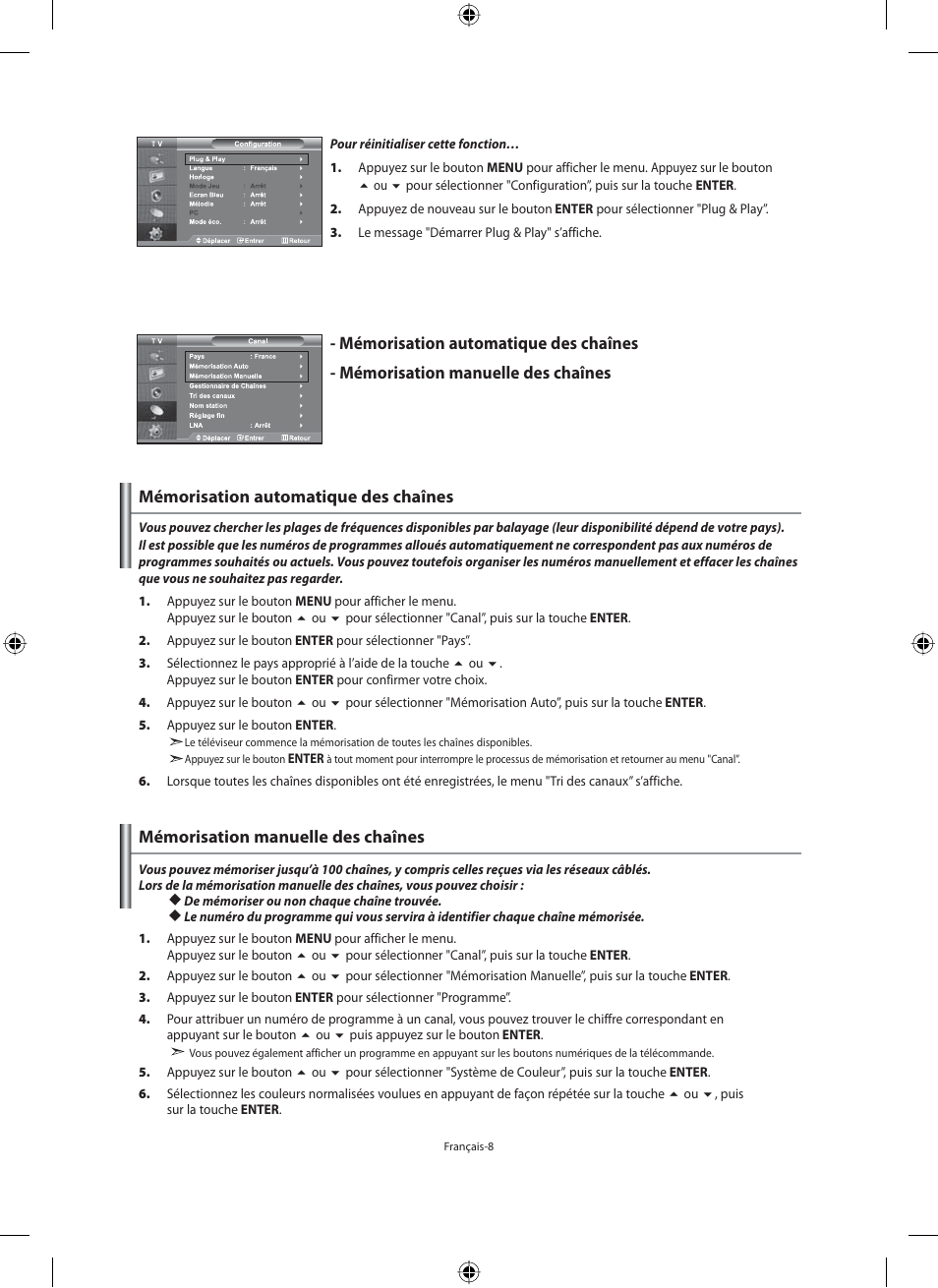 Mémorisation automatique des chaînes | Samsung LE46F71B User Manual | Page 54 / 312