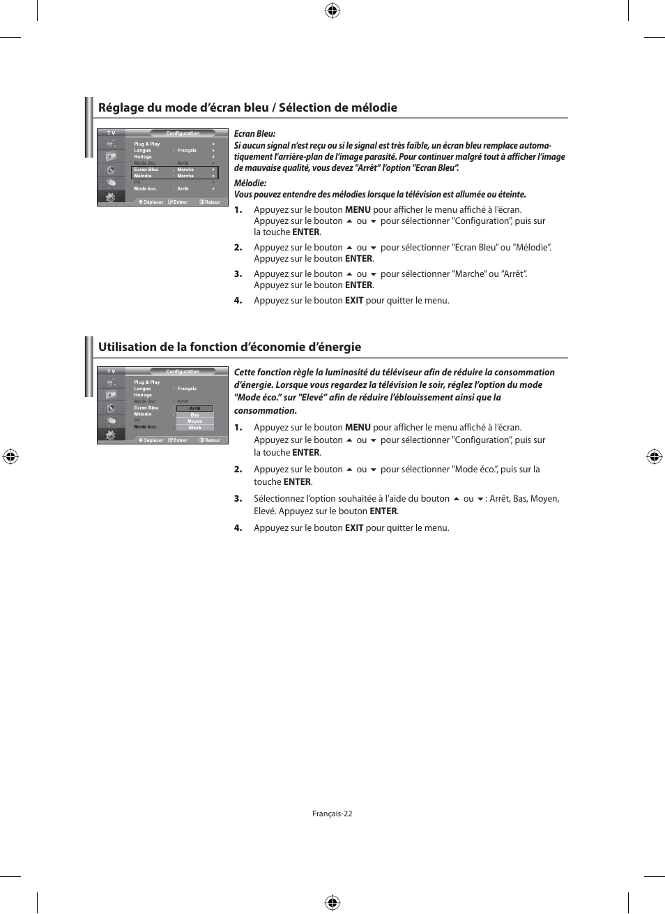 Utilisation de la fonction d’économie d’énergie | Samsung LE46F71B User Manual | Page 68 / 312