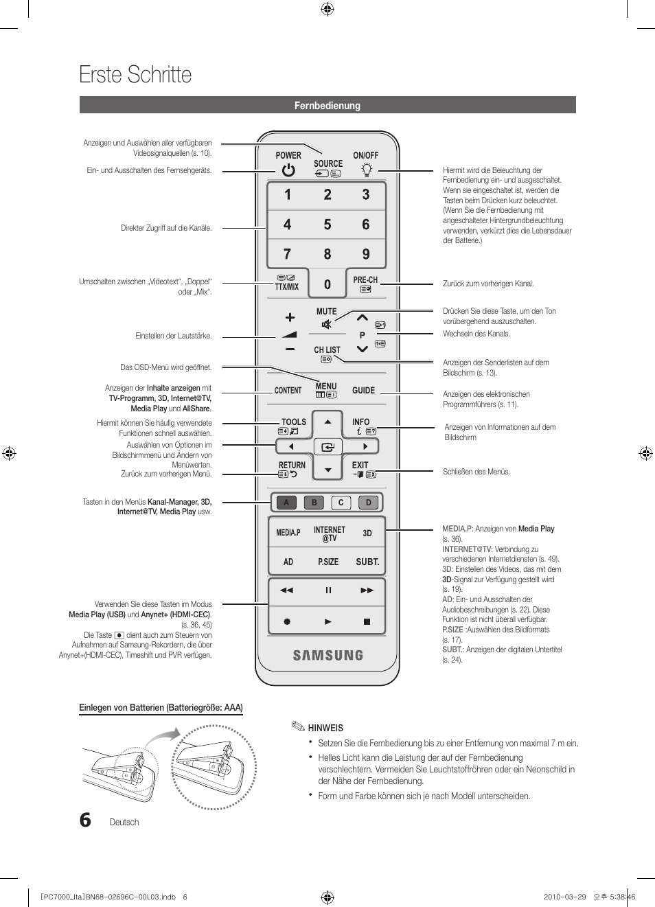 Erste schritte | Samsung PS50C7000YP User Manual | Page 132 / 189