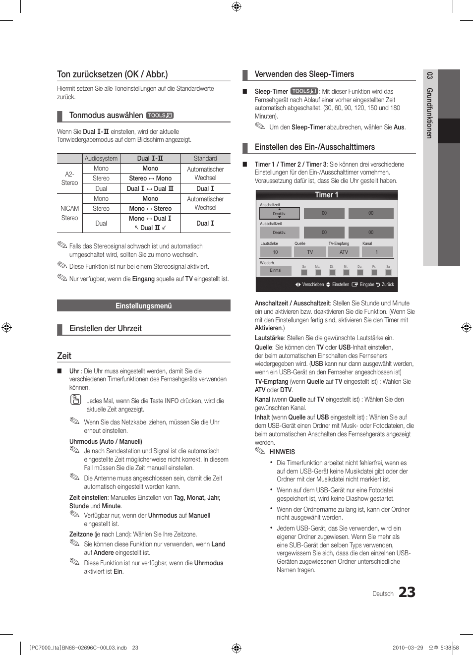 Ton zurücksetzen (ok / abbr.), Zeit | Samsung PS50C7000YP User Manual | Page 149 / 189