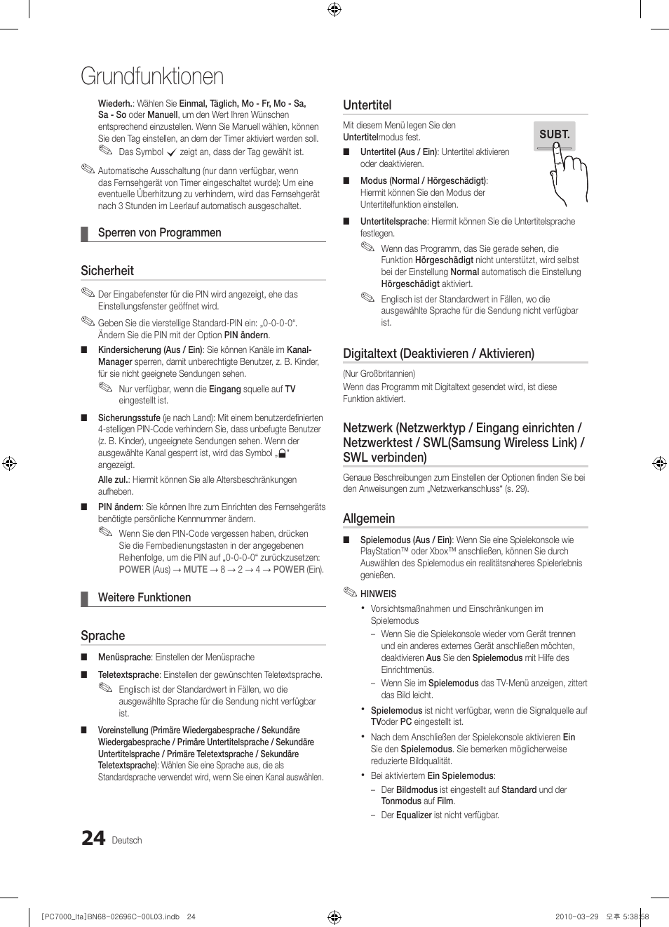 Grundfunktionen | Samsung PS50C7000YP User Manual | Page 150 / 189