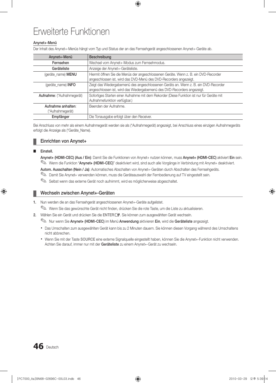 Erweiterte funktionen | Samsung PS50C7000YP User Manual | Page 172 / 189