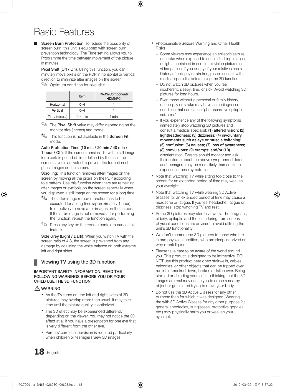 Basic features | Samsung PS50C7000YP User Manual | Page 18 / 189