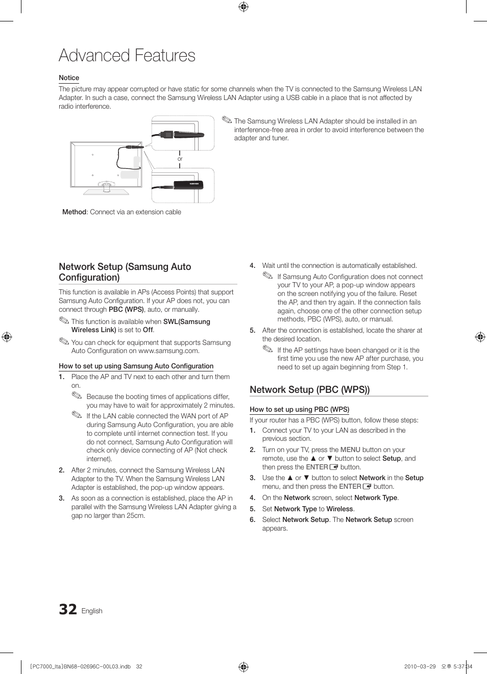 Advanced features | Samsung PS50C7000YP User Manual | Page 32 / 189