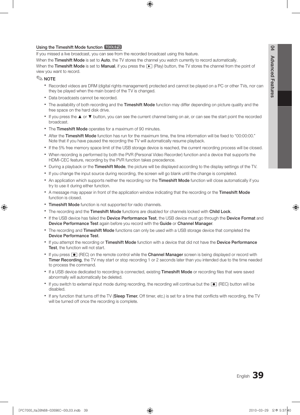 Samsung PS50C7000YP User Manual | Page 39 / 189