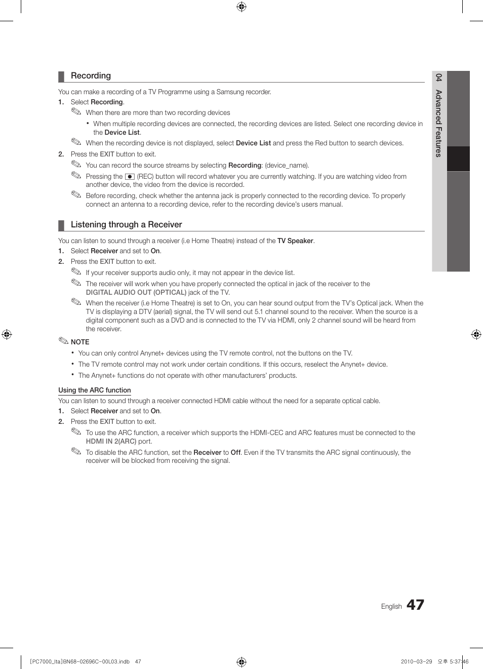 Samsung PS50C7000YP User Manual | Page 47 / 189
