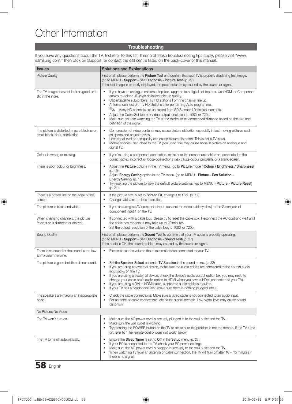 Other information | Samsung PS50C7000YP User Manual | Page 58 / 189