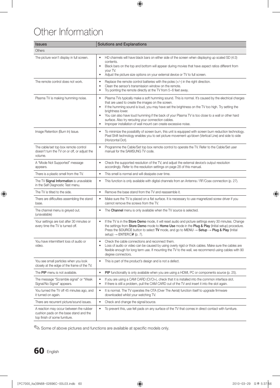 Other information | Samsung PS50C7000YP User Manual | Page 60 / 189