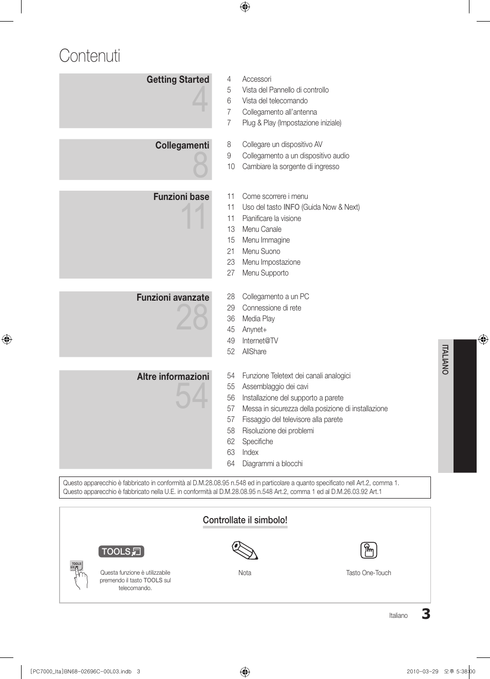 Contenuti | Samsung PS50C7000YP User Manual | Page 65 / 189