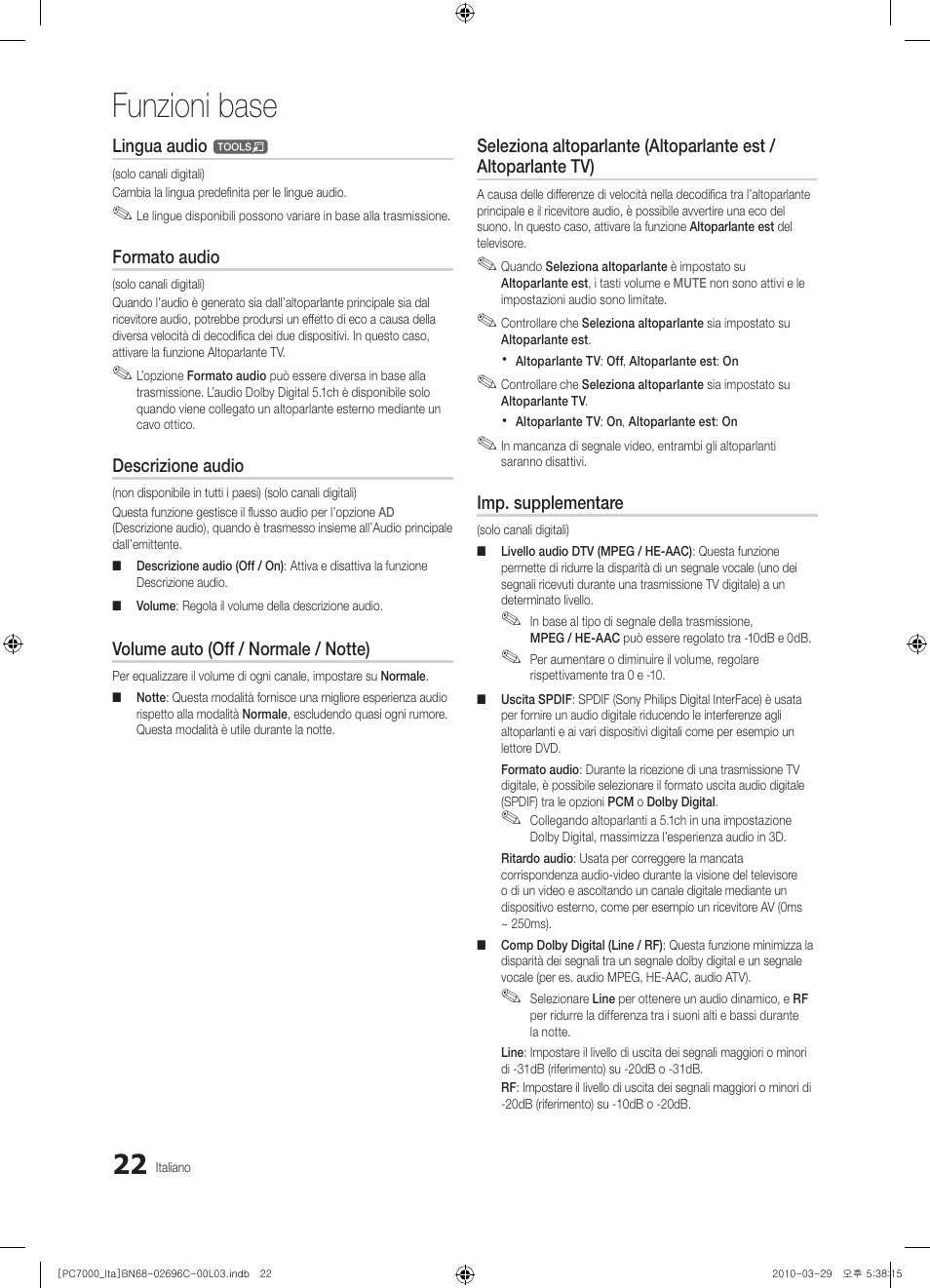 Funzioni base | Samsung PS50C7000YP User Manual | Page 84 / 189