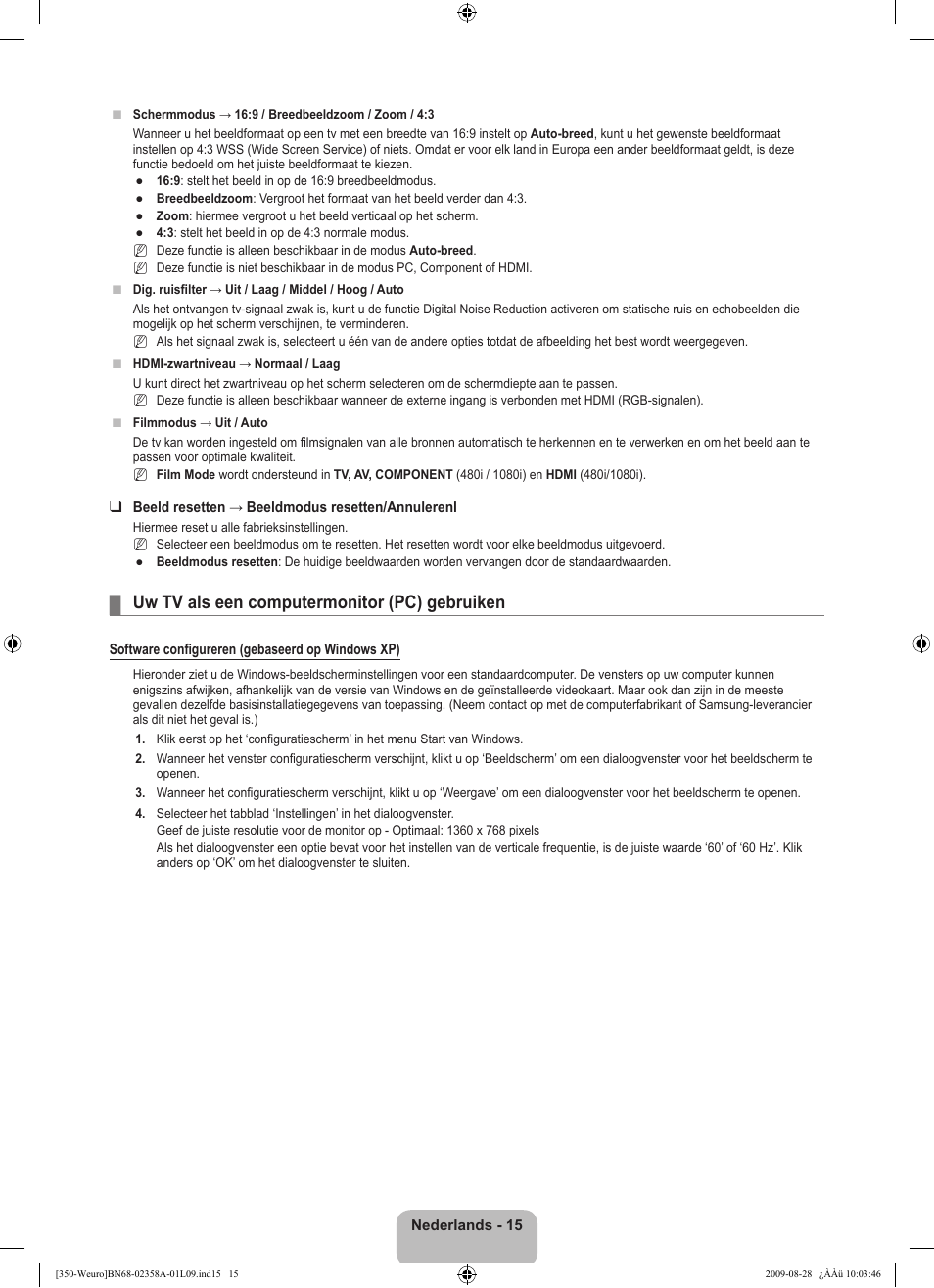 Uw tv als een computermonitor (pc) gebruiken | Samsung LE26B350F1W User Manual | Page 113 / 296