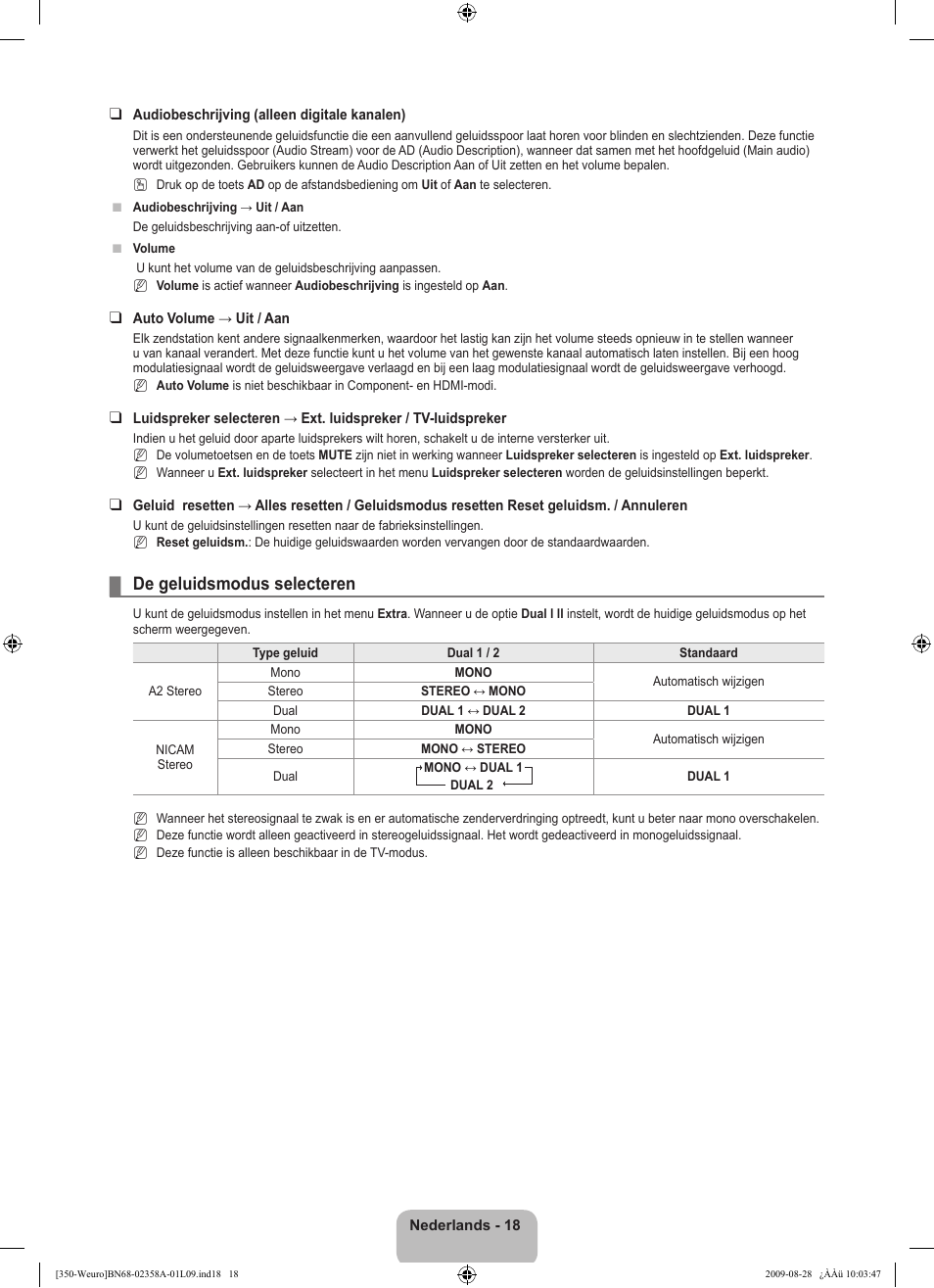 De geluidsmodus selecteren | Samsung LE26B350F1W User Manual | Page 116 / 296