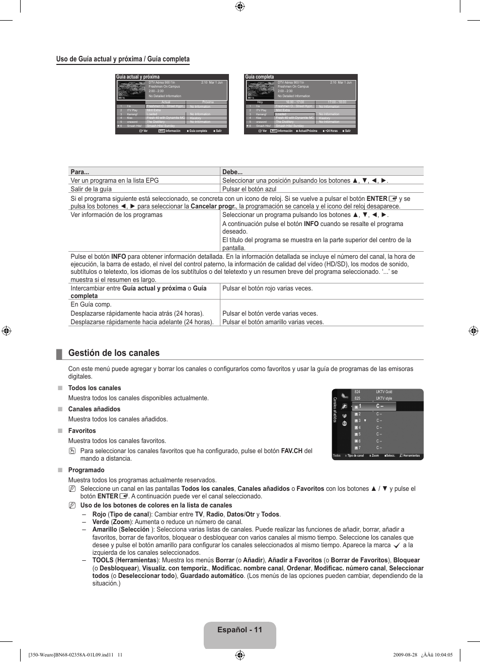 Gestión de los canales | Samsung LE26B350F1W User Manual | Page 173 / 296