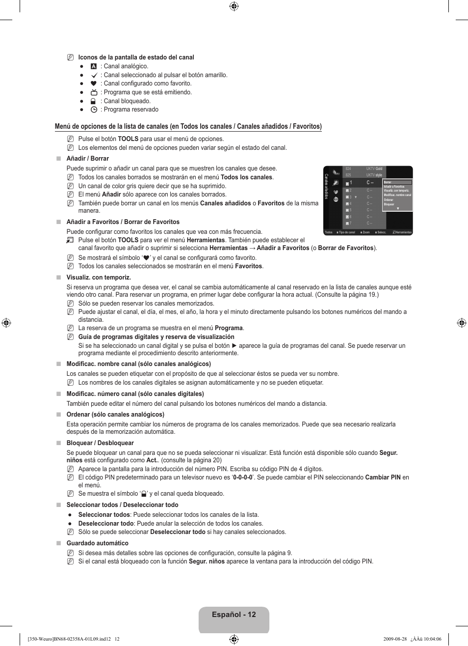 Español - 12 | Samsung LE26B350F1W User Manual | Page 174 / 296