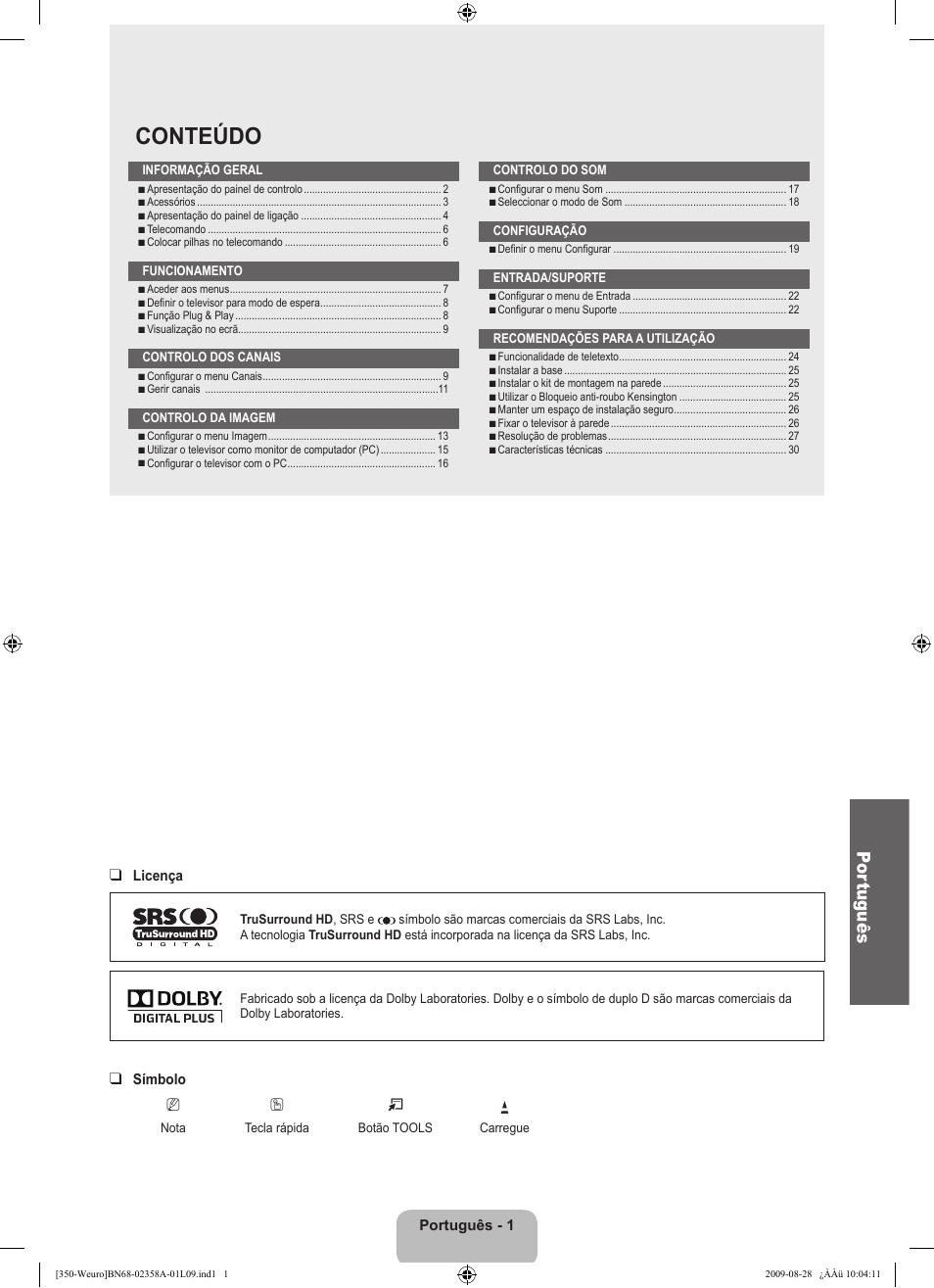 Conteúdo, Por tuguês | Samsung LE26B350F1W User Manual | Page 195 / 296