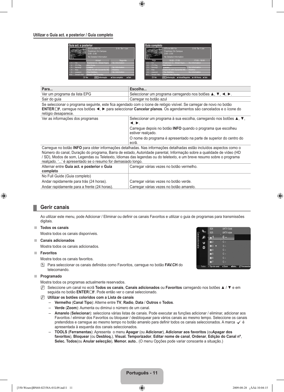 Gerir canais | Samsung LE26B350F1W User Manual | Page 205 / 296