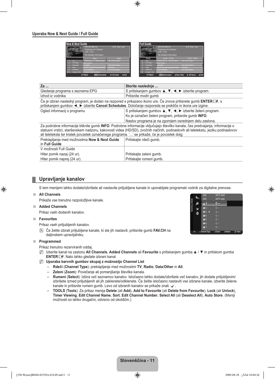 Upravljanje kanalov | Samsung LE26B350F1W User Manual | Page 237 / 296