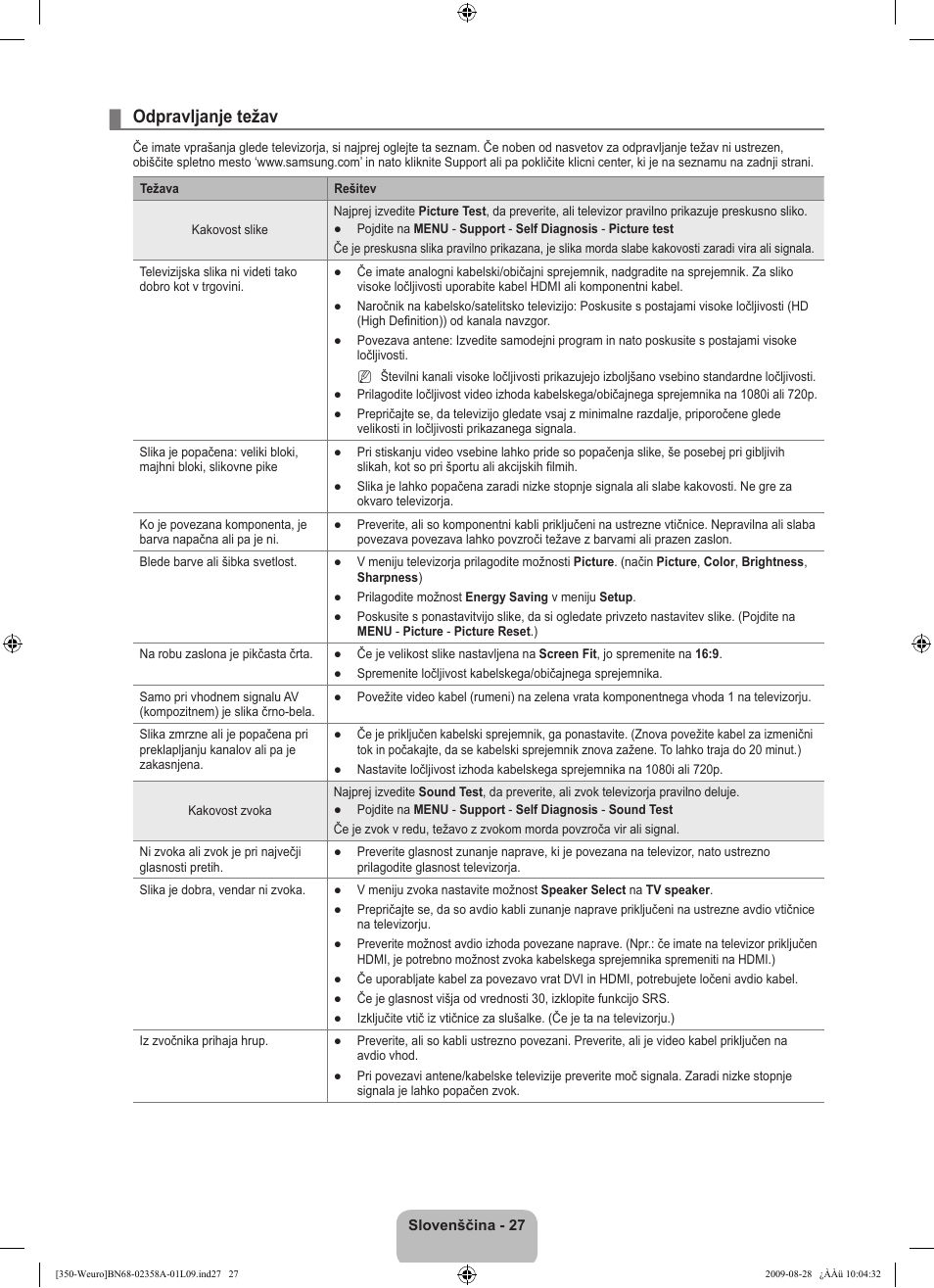 Odpravljanje težav | Samsung LE26B350F1W User Manual | Page 253 / 296