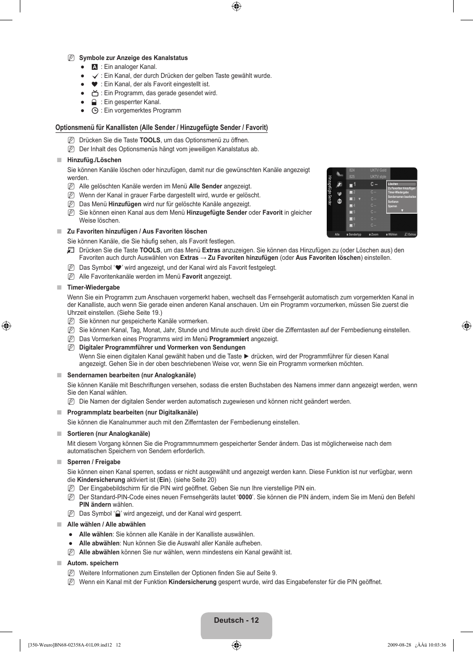 Deutsch - 12 | Samsung LE26B350F1W User Manual | Page 78 / 296