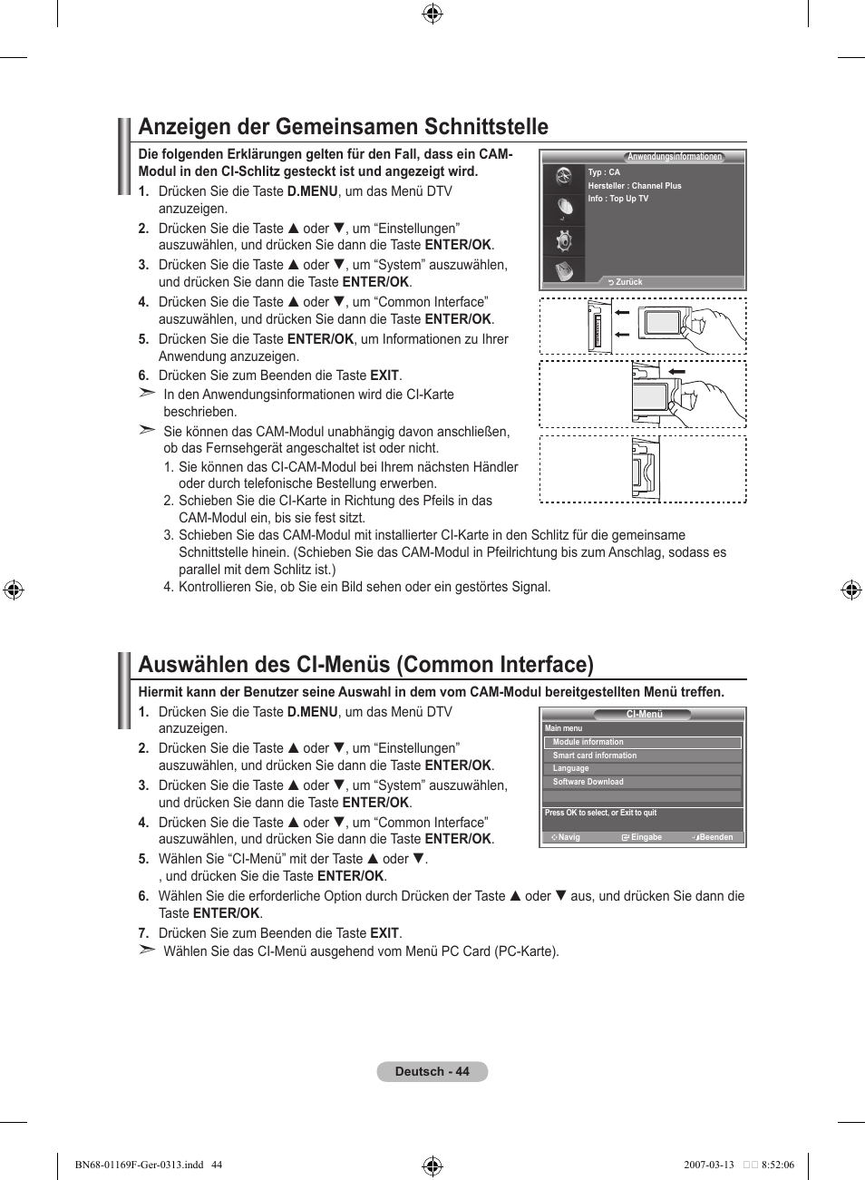 Anzeigen der gemeinsamen schnittstelle, Auswählen des ci-menüs (common interface) | Samsung LE26R87BD User Manual | Page 158 / 451