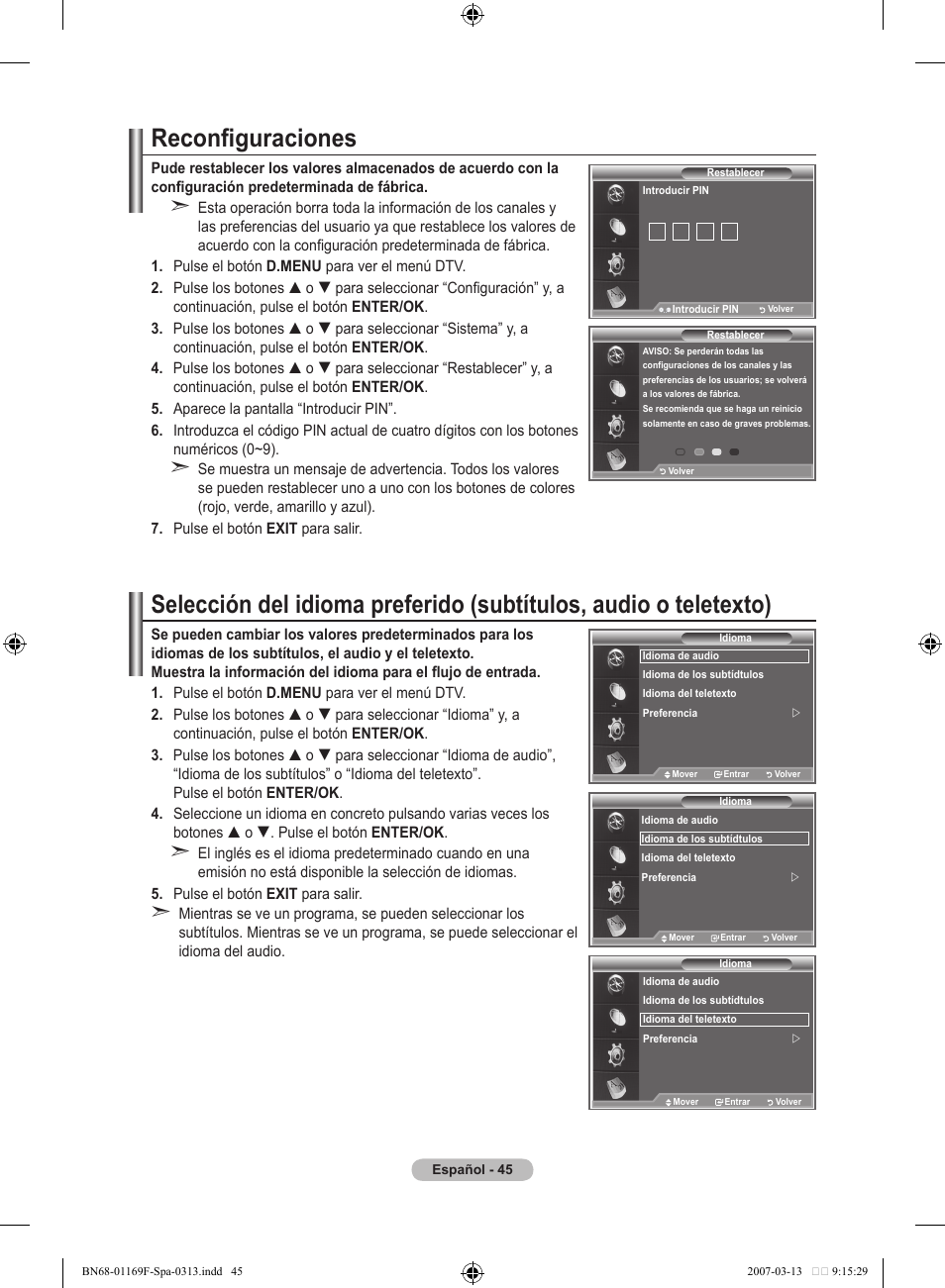 Reconfiguraciones | Samsung LE26R87BD User Manual | Page 328 / 451