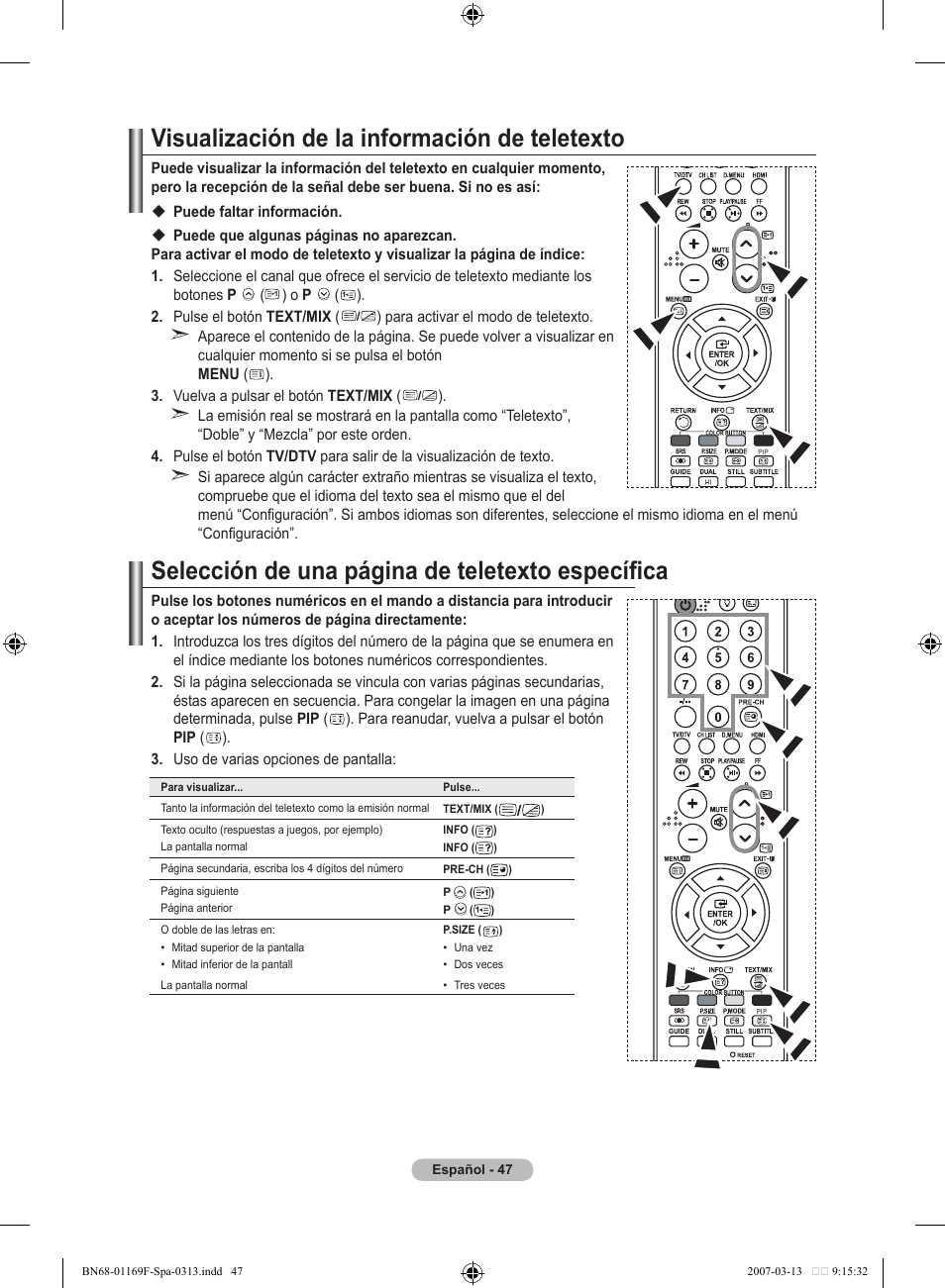 Visualización de la información de teletexto, Selección de una página de teletexto específica | Samsung LE26R87BD User Manual | Page 330 / 451