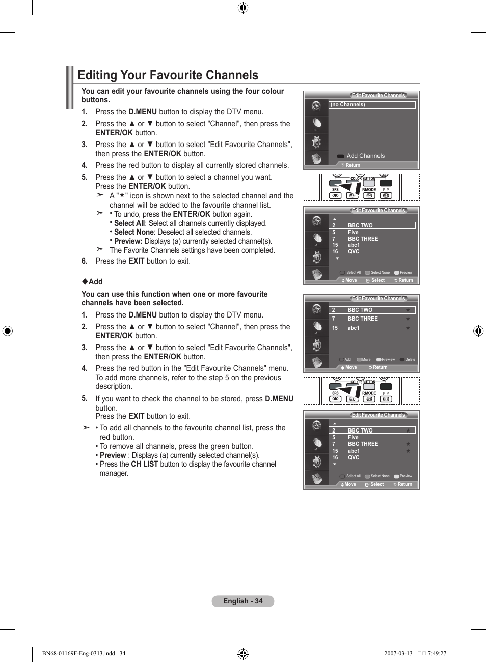 Editing your favourite channels | Samsung LE26R87BD User Manual | Page 36 / 451