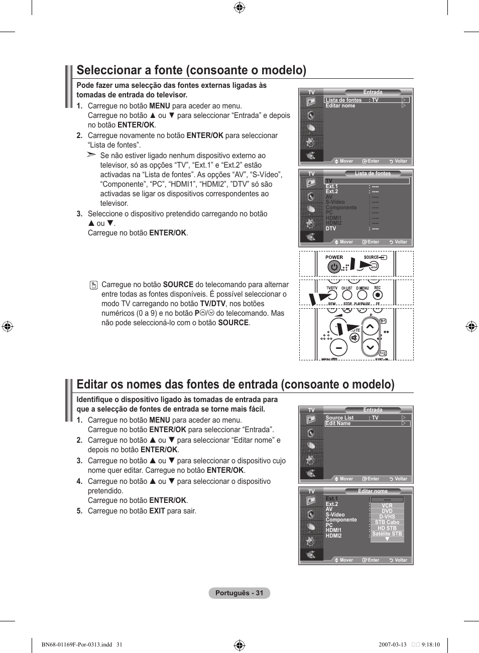 Seleccionar a fonte (consoante o modelo) | Samsung LE26R87BD User Manual | Page 370 / 451