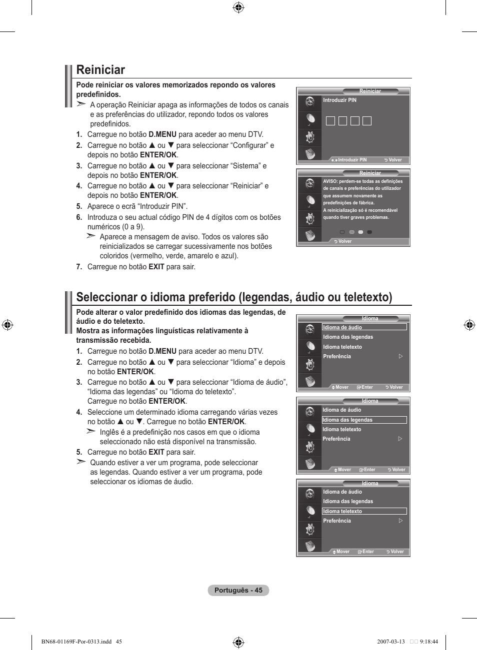 Reiniciar | Samsung LE26R87BD User Manual | Page 384 / 451