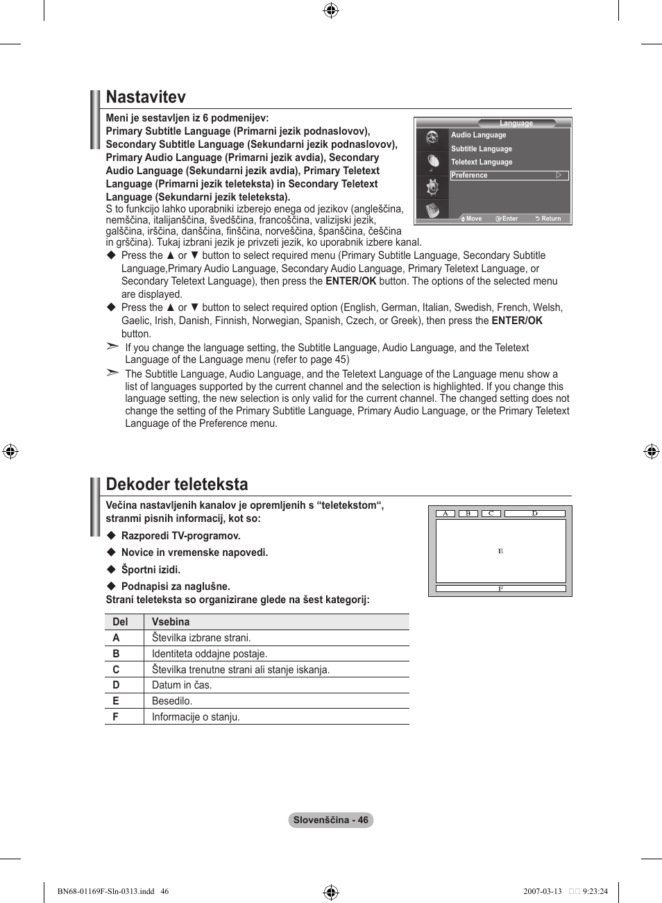 Nastavitev, Dekoder teleteksta | Samsung LE26R87BD User Manual | Page 441 / 451