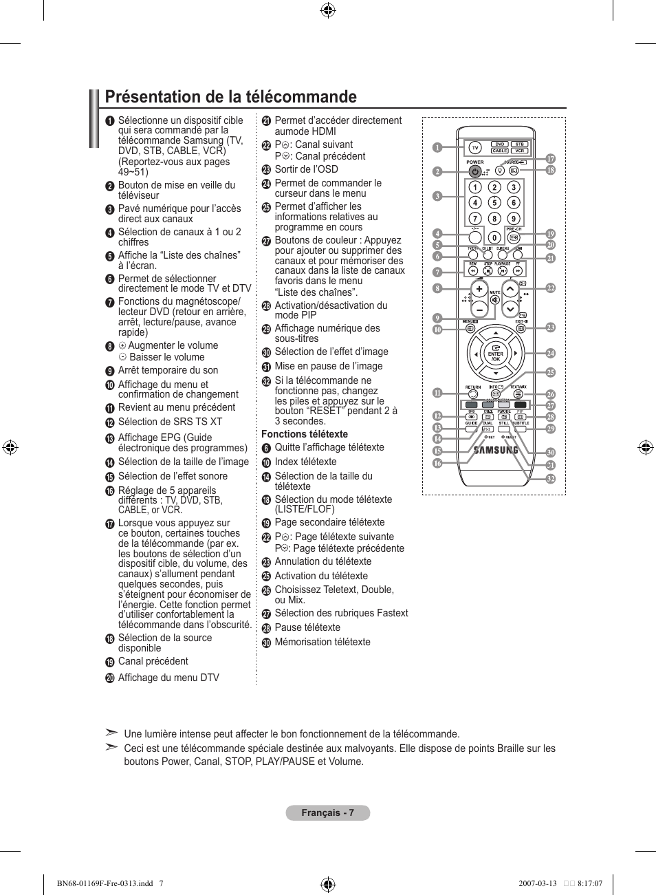 Présentation de la télécommande | Samsung LE26R87BD User Manual | Page 65 / 451