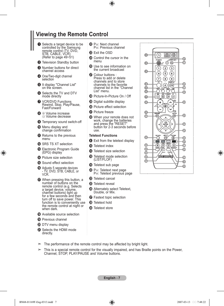 Viewing the remote control | Samsung LE26R87BD User Manual | Page 9 / 451