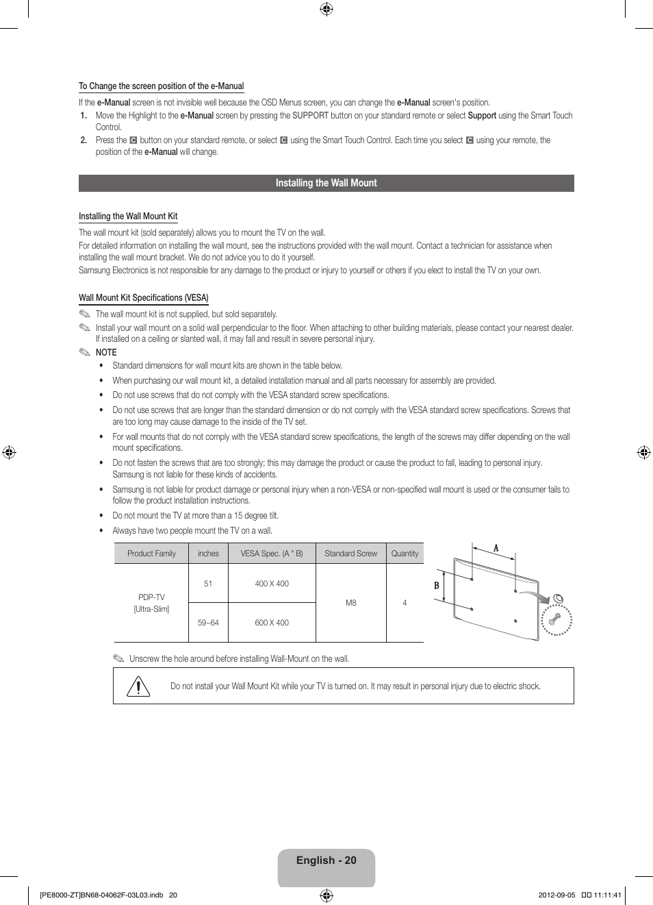 Samsung PS64E8000GQ User Manual | Page 20 / 71