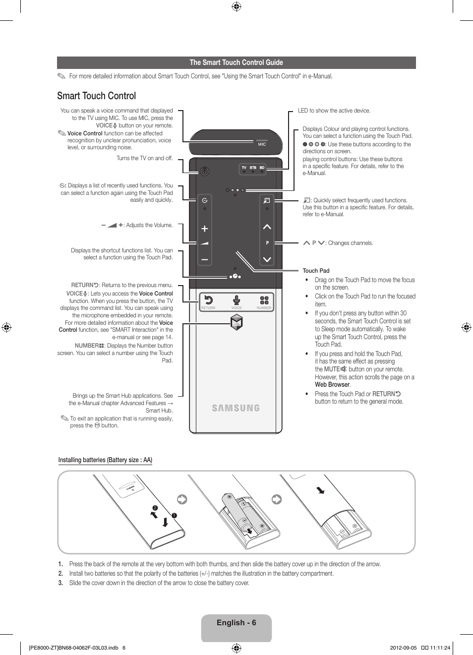 Smart touch control | Samsung PS64E8000GQ User Manual | Page 6 / 71