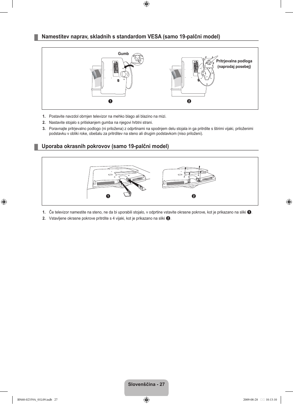 Uporaba okrasnih pokrovov (samo 19-palčni model) | Samsung LE19B541C4W User Manual | Page 269 / 318