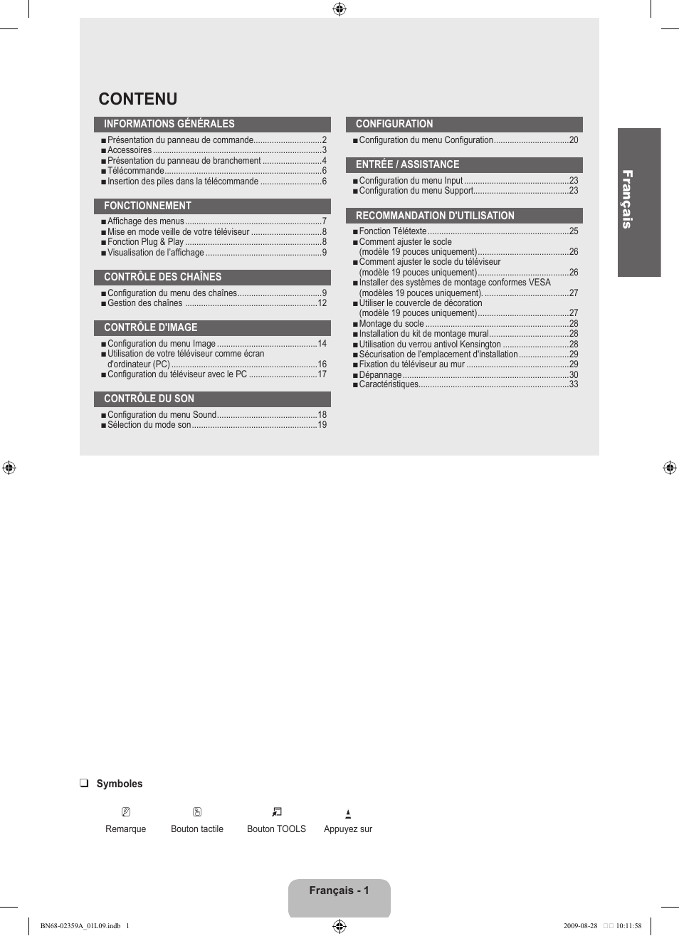 Contenu, Fr ançais | Samsung LE19B541C4W User Manual | Page 37 / 318