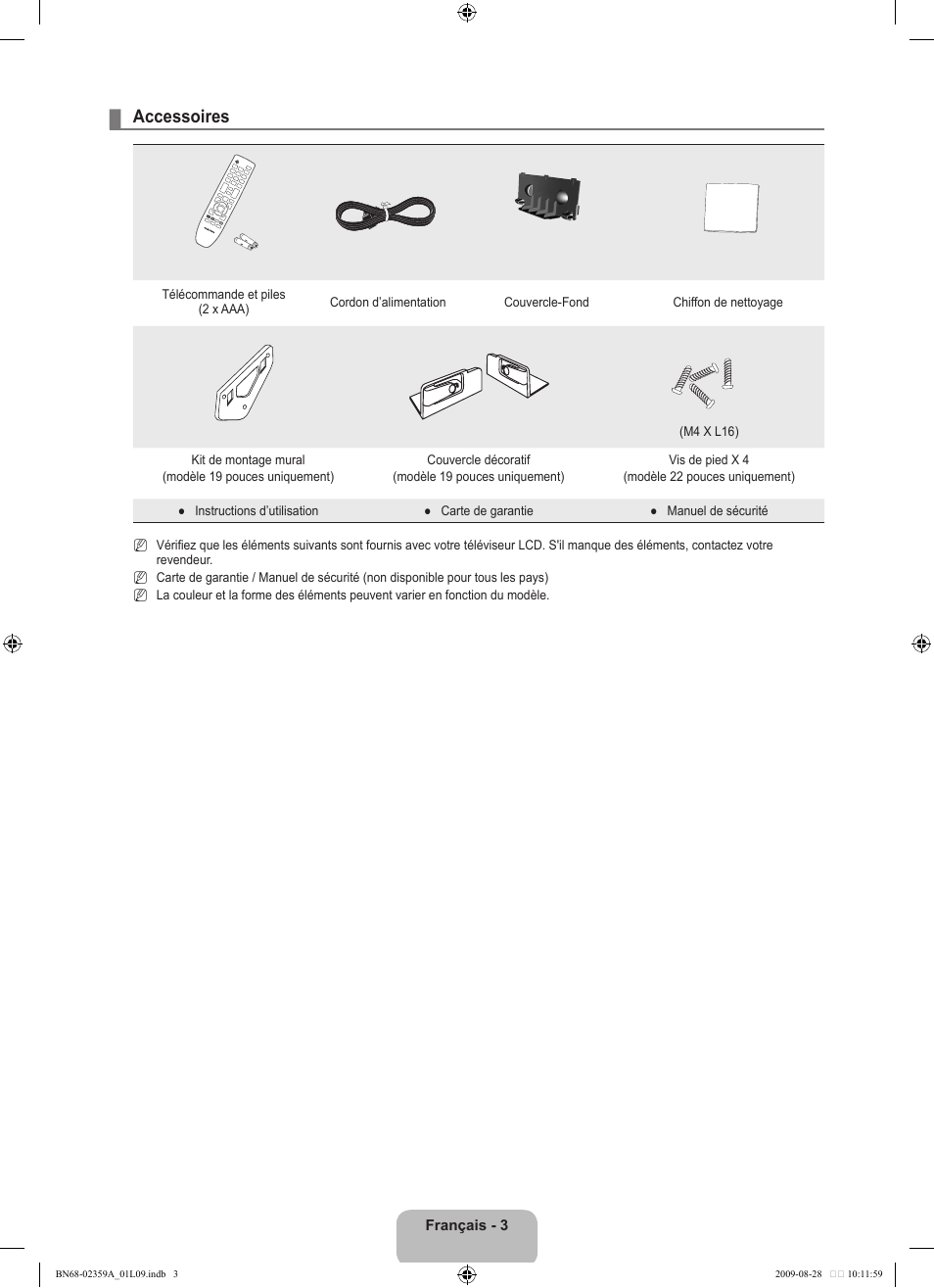 Accessoires | Samsung LE19B541C4W User Manual | Page 39 / 318