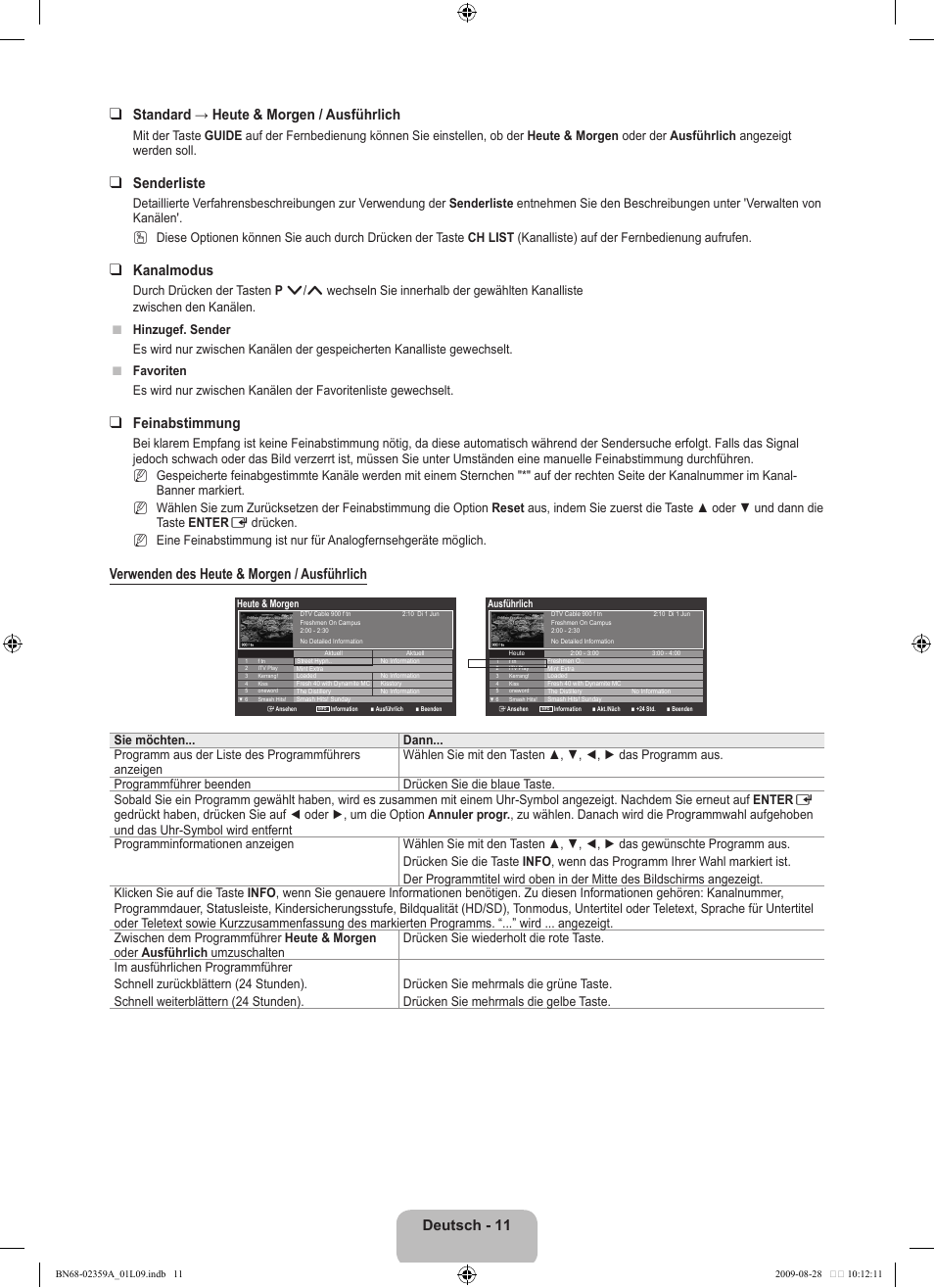 Senderliste, Kanalmodus, Feinabstimmung | Verwenden des heute & morgen / ausführlich | Samsung LE19B541C4W User Manual | Page 81 / 318