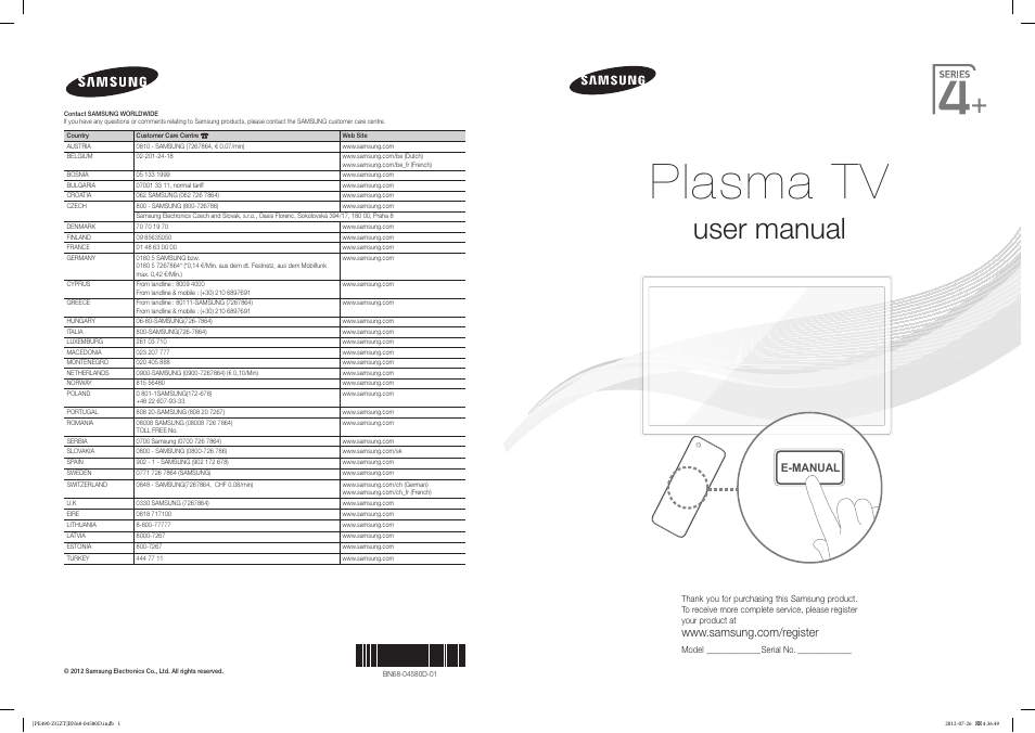 Samsung PS43E490B1W User Manual | 59 pages
