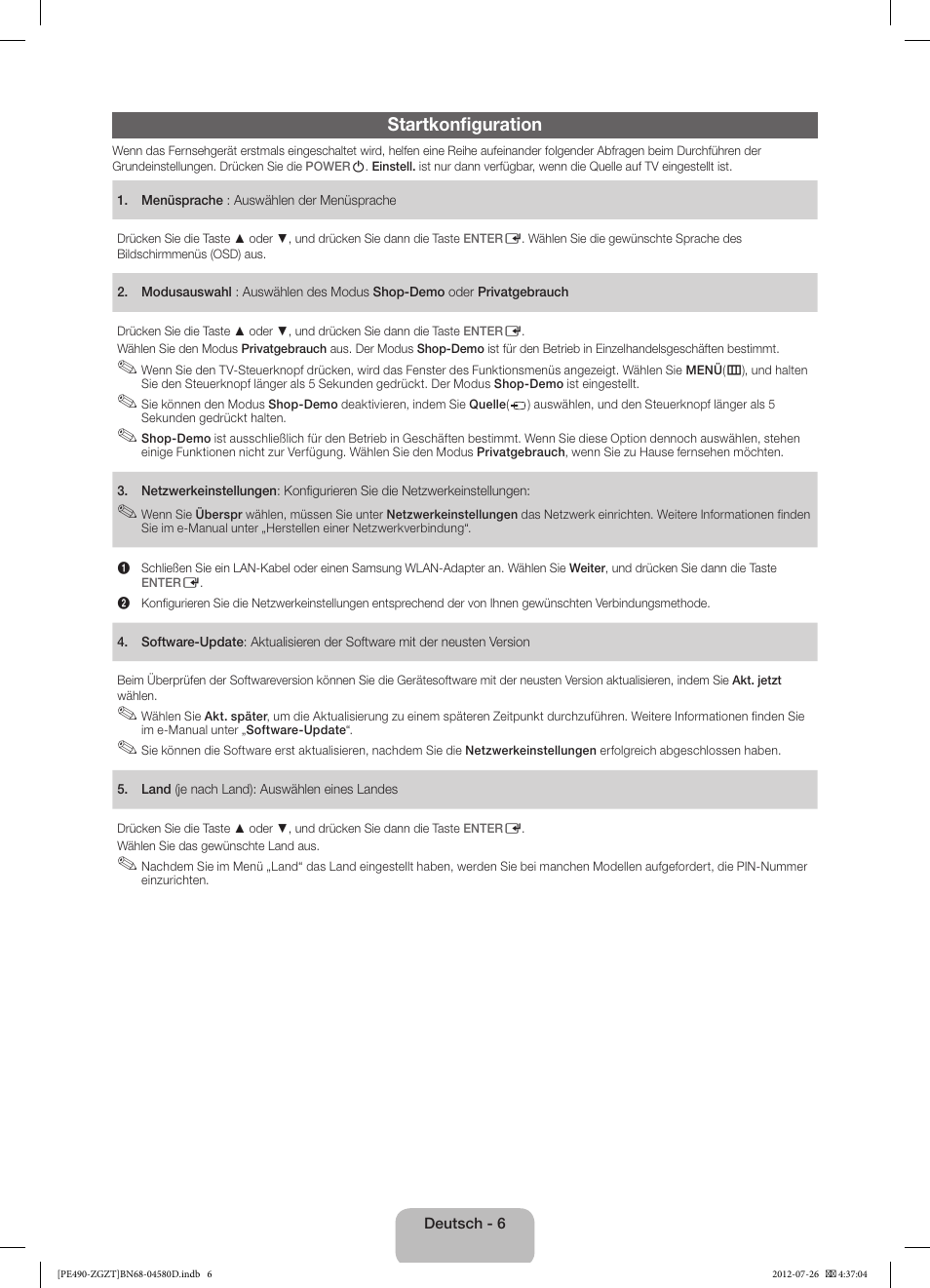 Startkonfiguration | Samsung PS43E490B1W User Manual | Page 20 / 59