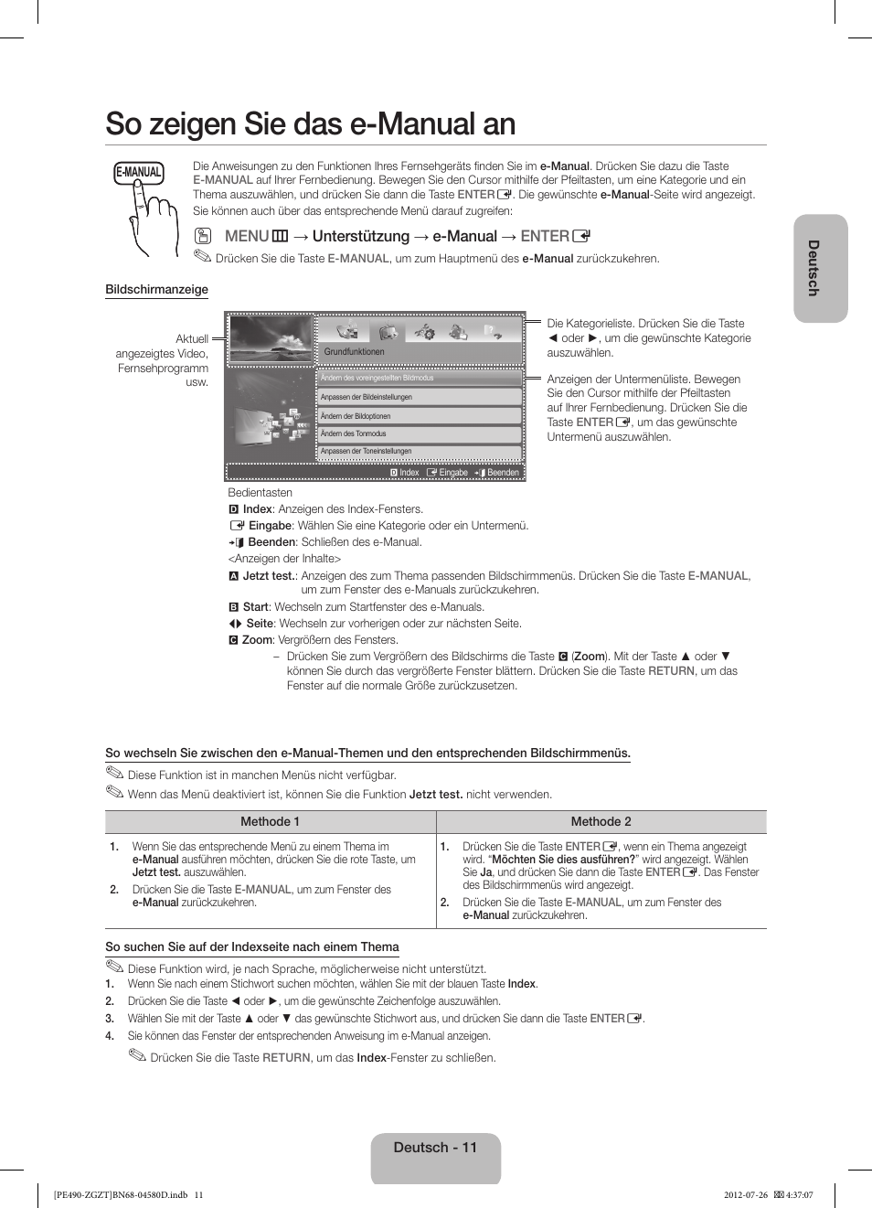 So zeigen sie das e-manual an | Samsung PS43E490B1W User Manual | Page 25 / 59