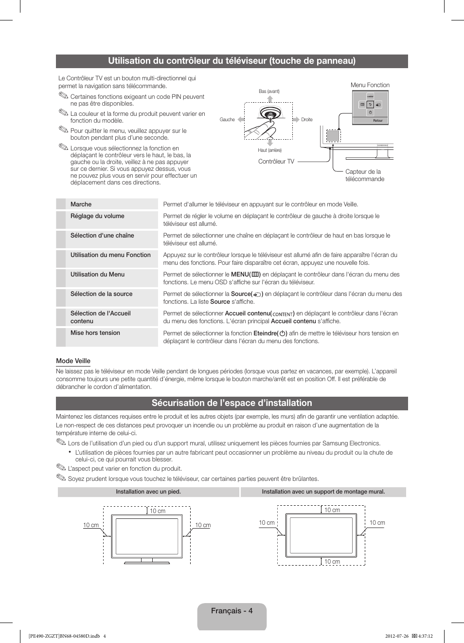 Sécurisation de l’espace d’installation | Samsung PS43E490B1W User Manual | Page 32 / 59