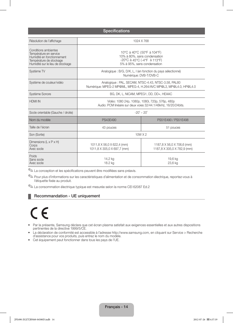 Samsung PS43E490B1W User Manual | Page 42 / 59