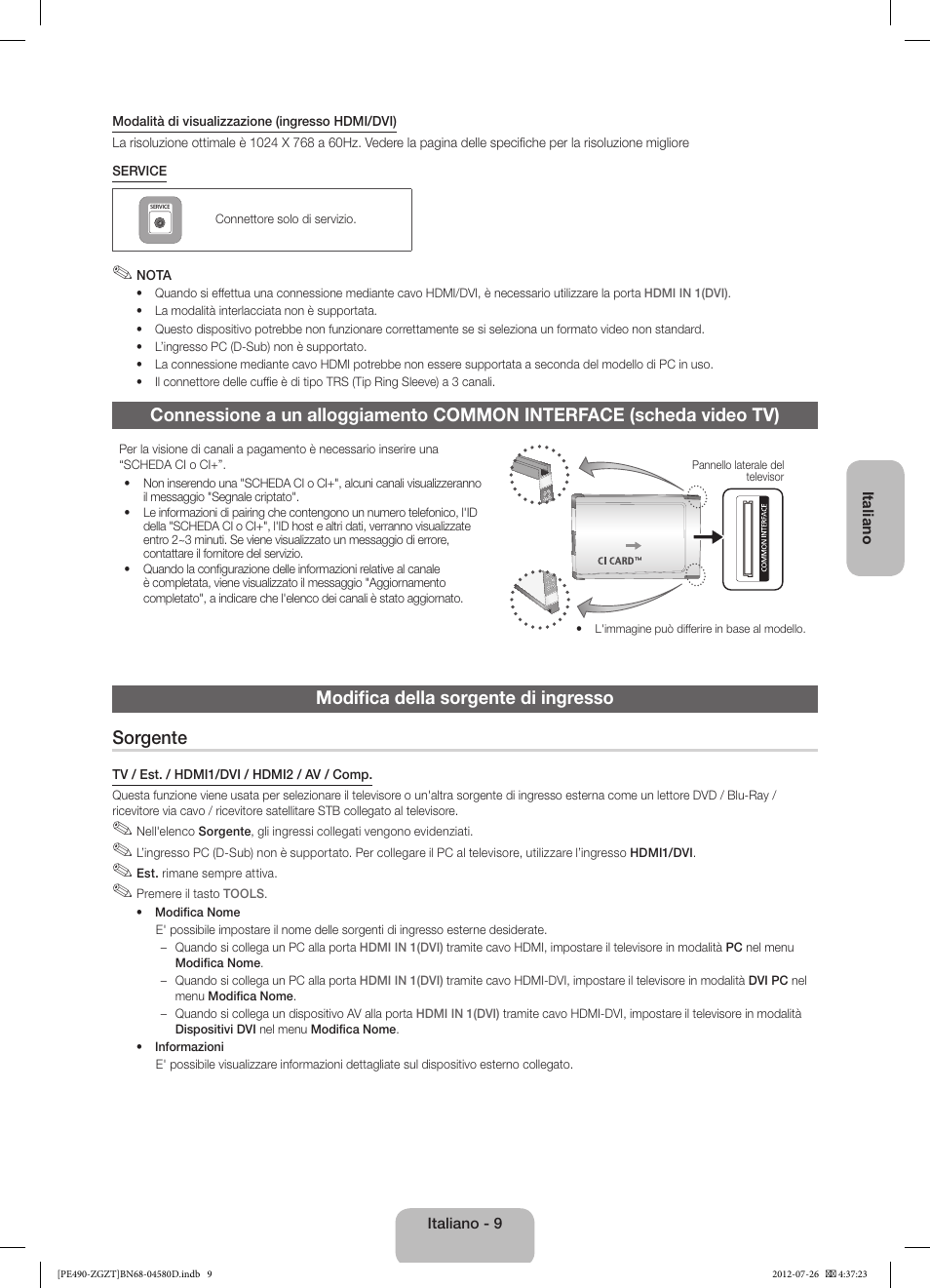 Modifica della sorgente di ingresso sorgente | Samsung PS43E490B1W User Manual | Page 51 / 59