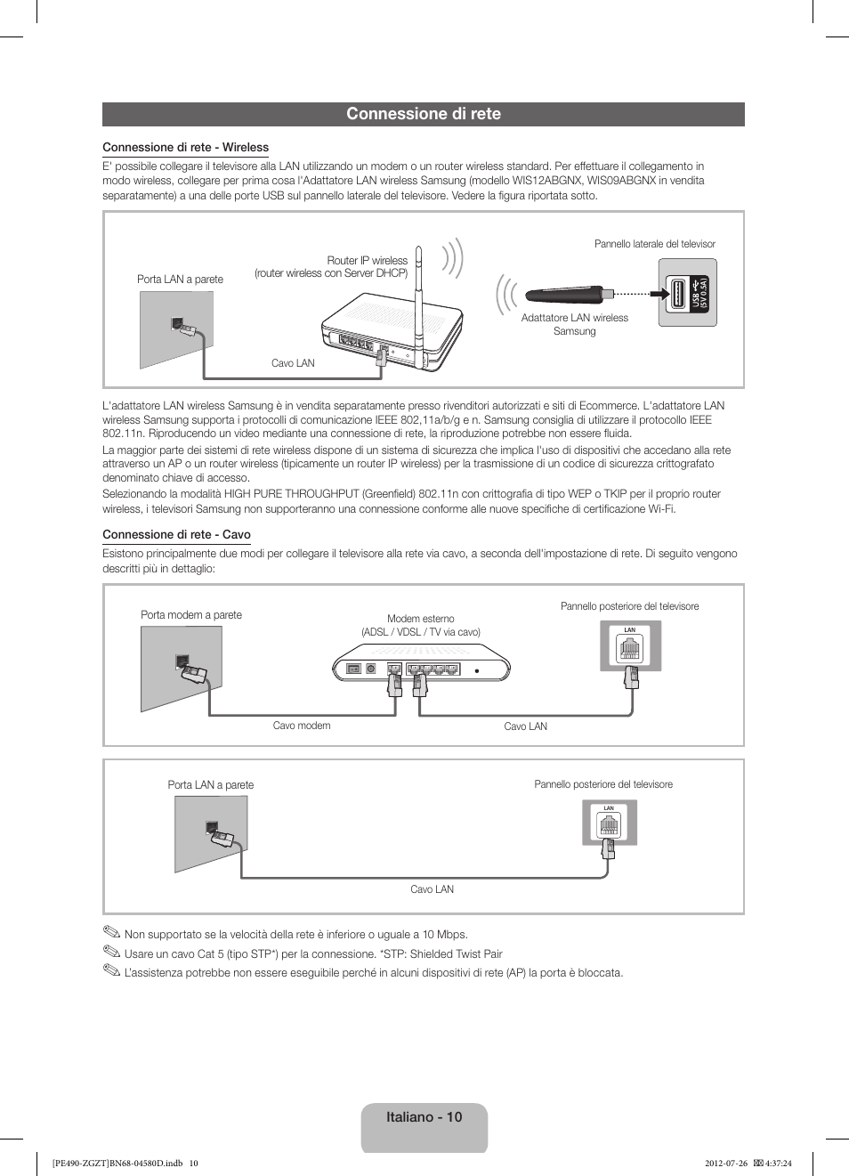 Connessione di rete | Samsung PS43E490B1W User Manual | Page 52 / 59