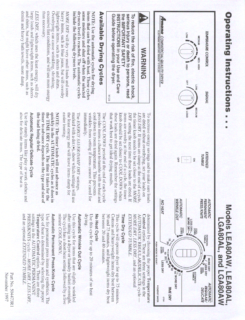Amana LEA80AL User Manual | 2 pages