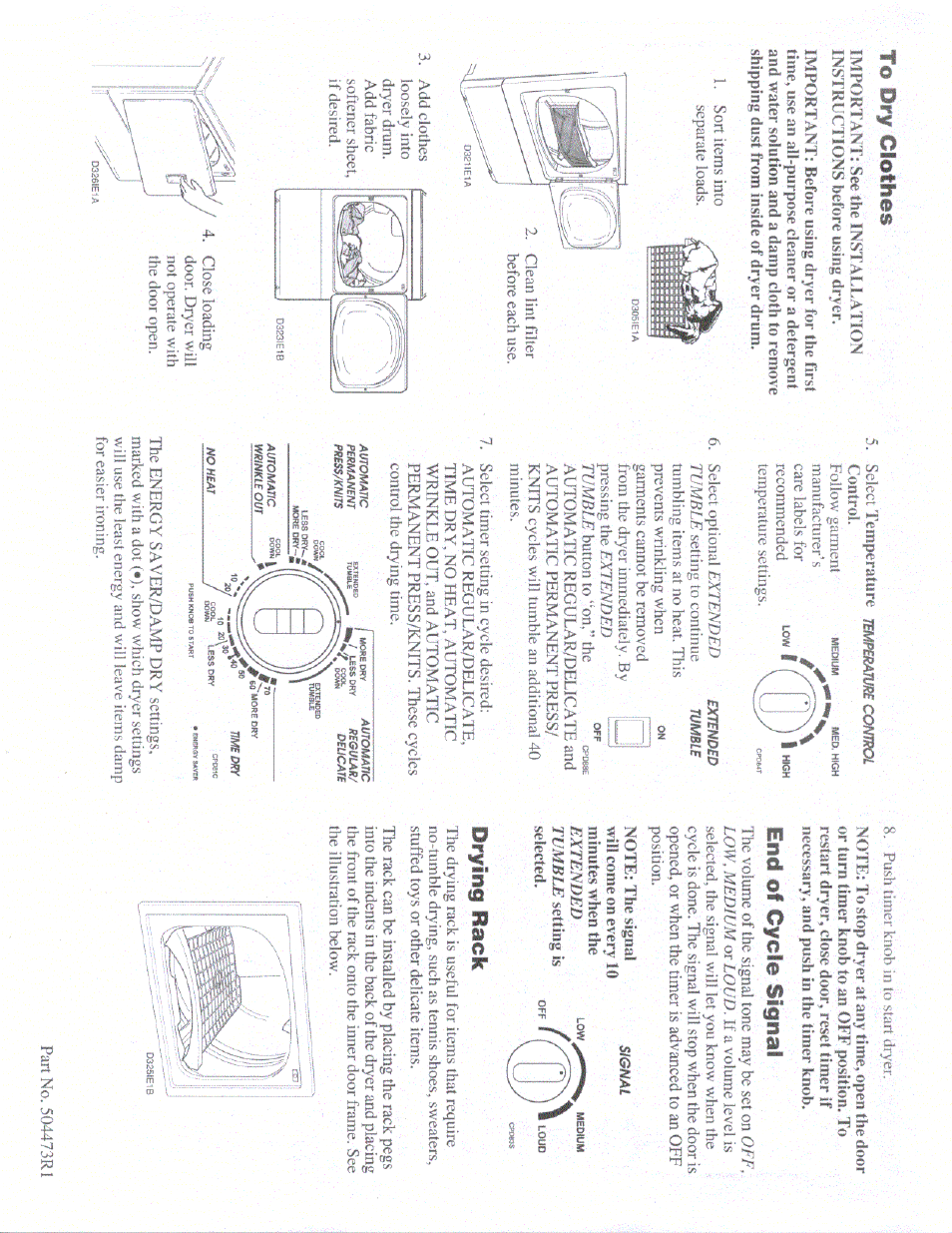 End of cycle signal, Drying rack | Amana LEA80AL User Manual | Page 2 / 2